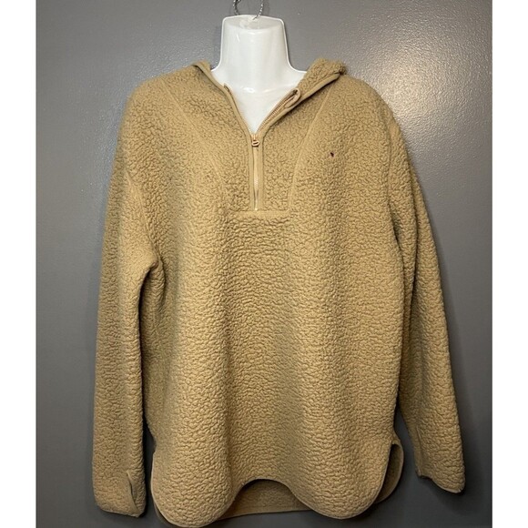 Tommy Hilfiger Faux Fur Sherpa Quarter Zip Pullover Hoodie Womens Large XL - Picture 1 of 7